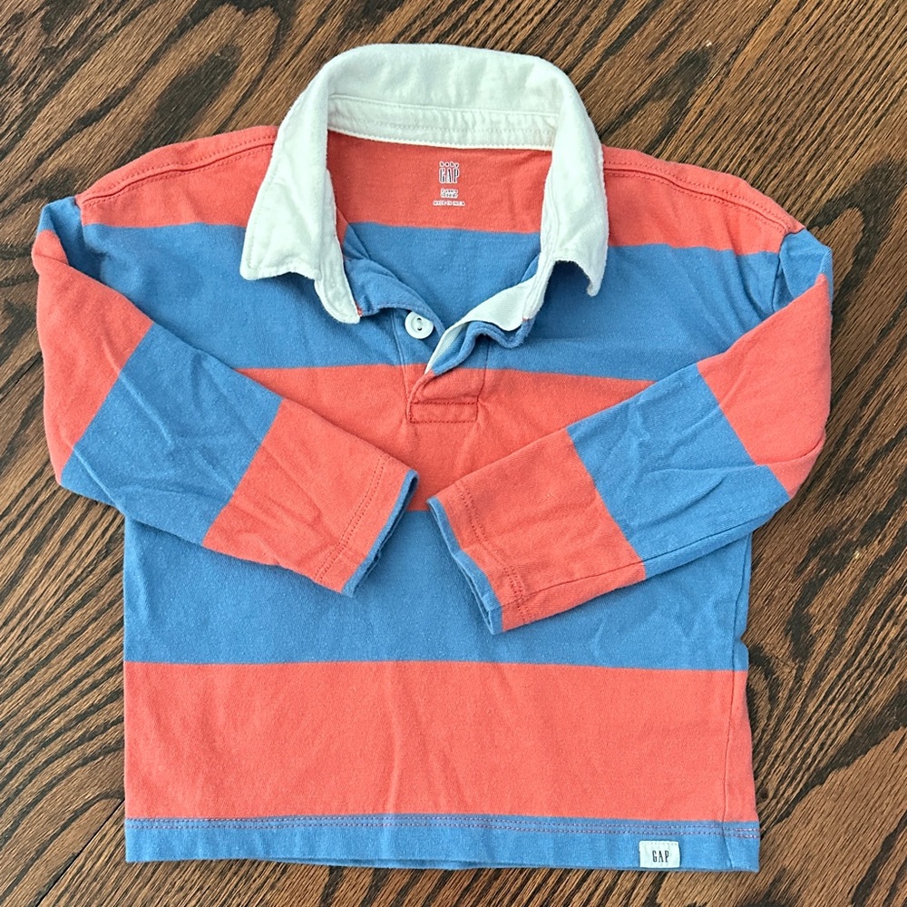 GAP Kids Polo Shirt - Coral and Blue Stripes